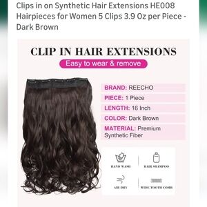2 Dark Brown Synthetic Clip-in Extensions 16"